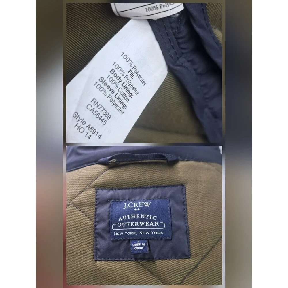 J. Crew Men's Quilted Jacket Coat Outerwear Navy Lined Filled Large